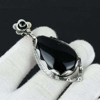 Black Onyx Gemstone Pendant, 925 Sterling Silver Jewelry Pendant, Natural Black Onyx Gemstone Jewelry Pendant For Women, Pendant For Gifts