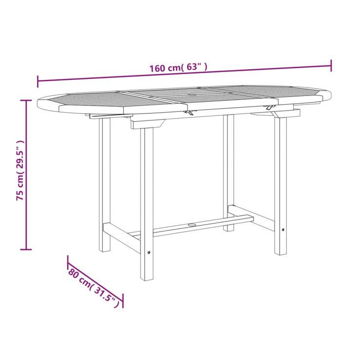 VidaXL Table extensible de jardin 110-160x80x75 cm bois de teck solide, table d'extérieur, mobilier de jardin, mobilier de 363486