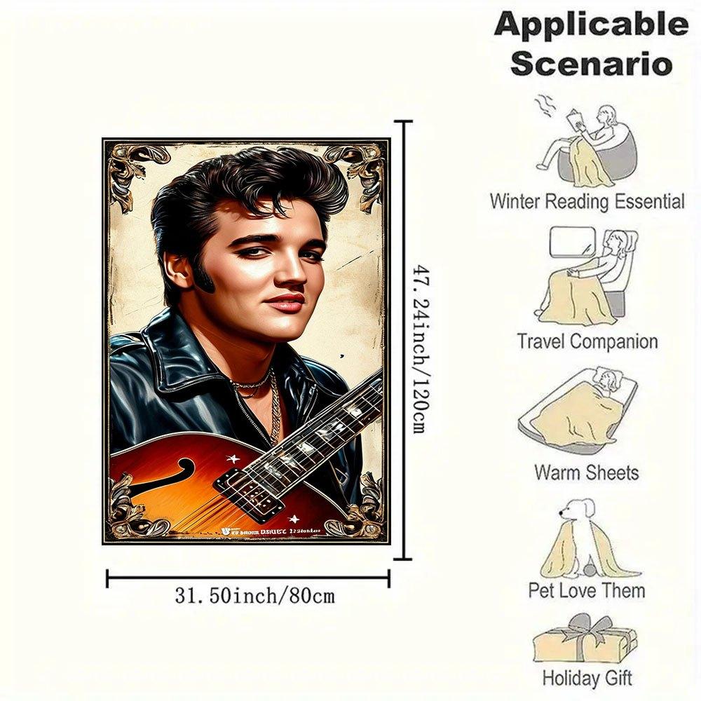 "Elvis Presley Guitar Art Print: Iconic Music Legend Poster"Blanket Flannel Throw Blanket for Sofa, Bed, Travel, Camping, Office, Couch, Cha