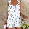 Women Plus Size Floral Printed Sleeveless Ring Strap Curved Hem Tank Top Pocket Shorts Two Piece Set