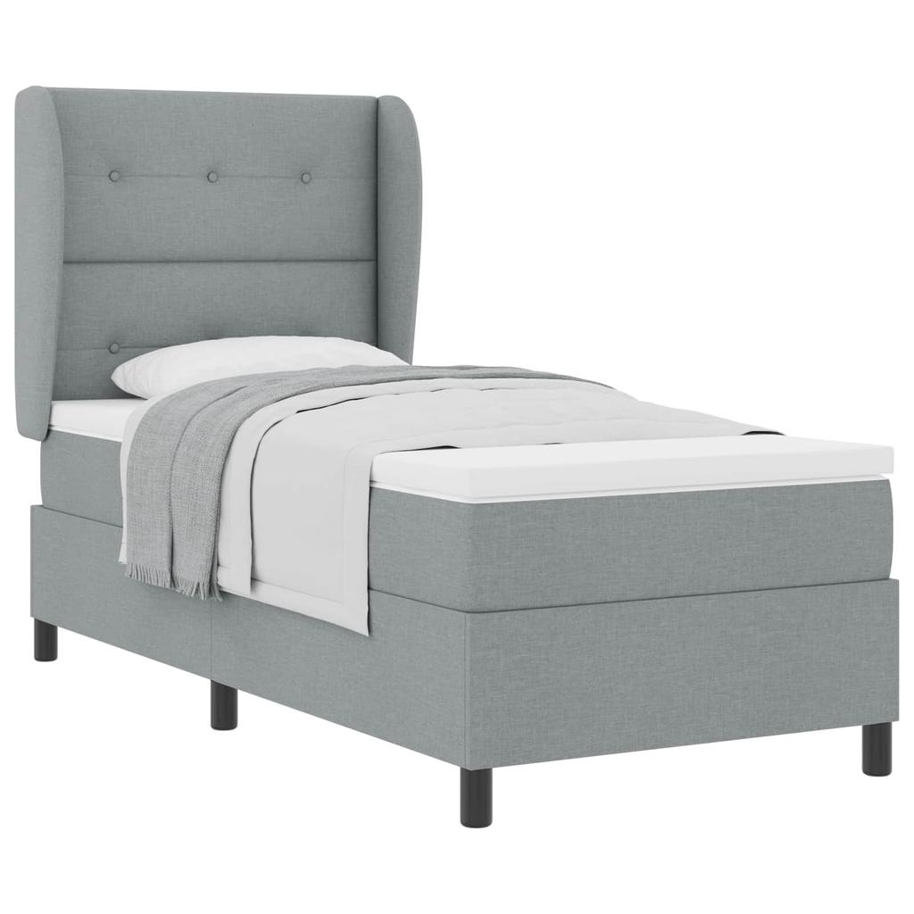 Box Spring Bed with Headboard Light Gray 100 x 200 cm Fabric