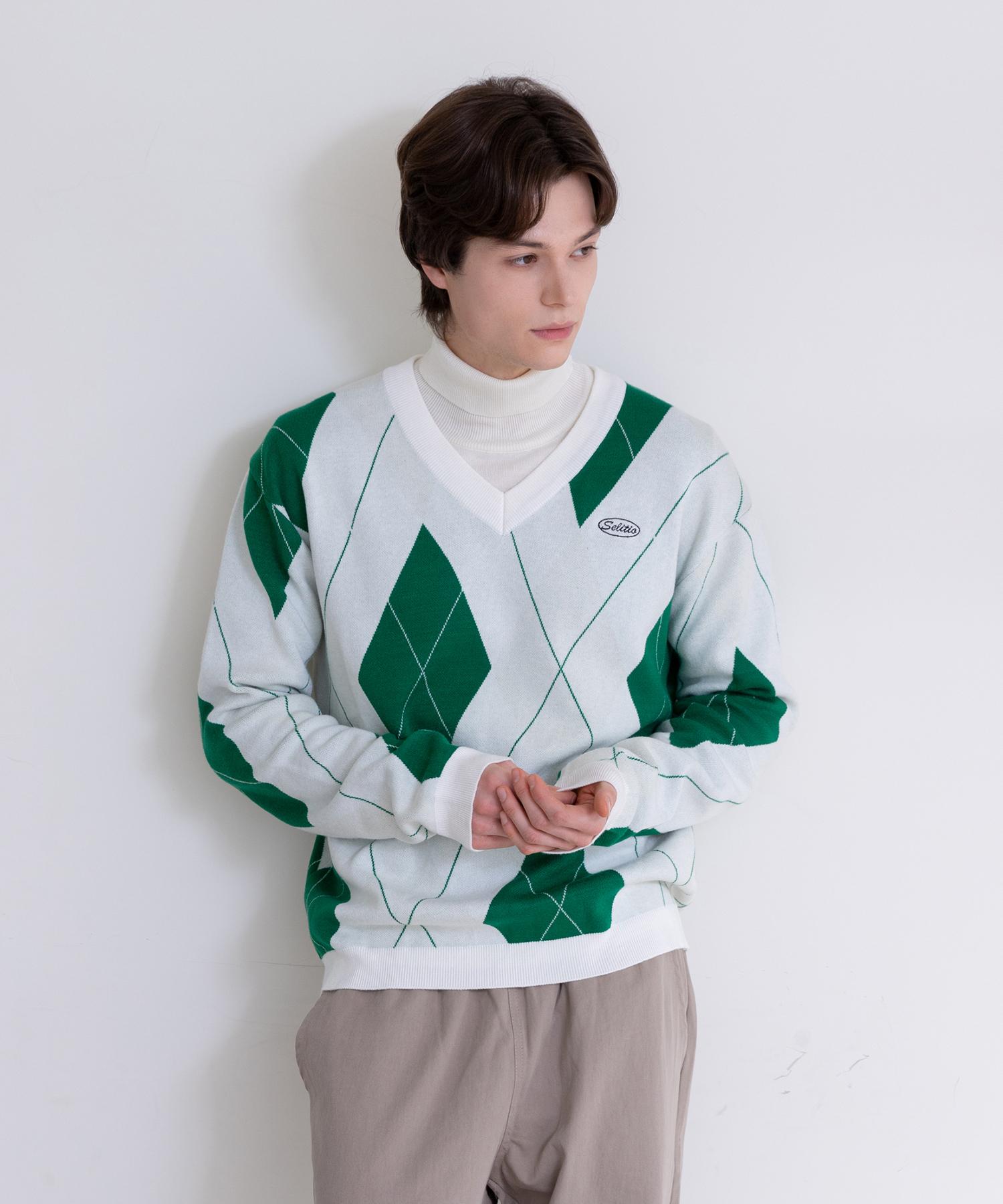Celtio Argyle V-Neck Soft Knit Green Green/L
