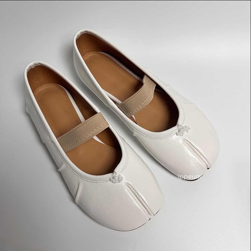 Fashion IPPEUM Women Elastic Band Ballerina Flats Ballet Split Toe Shoes Black Leather Plus Size Ballerinas Zapatos Mujer