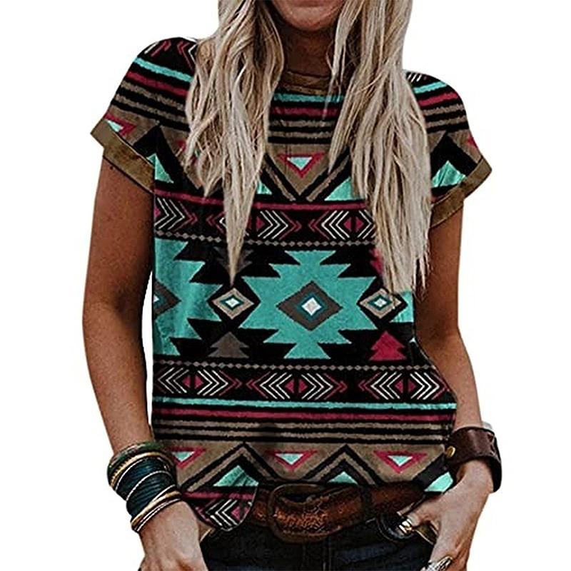T-shirt estiva stile etnico occidentale stampa 3D T-shirt donna streetwear Harajuku T-shirt oversize Top Donna Abbigliamento ragazza