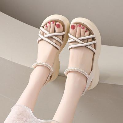 Damen Sandalen Perle Römischer Stil Runde Zehenspitze Offen Damen Schuhe Plateau Designer Großhandel Verkauf Luxus Sommer Original 2025