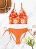 Women's Swimwear Sexy Printed Halter Neck Bikini Suit Side Tie High Waist Swimsuit Beachwear