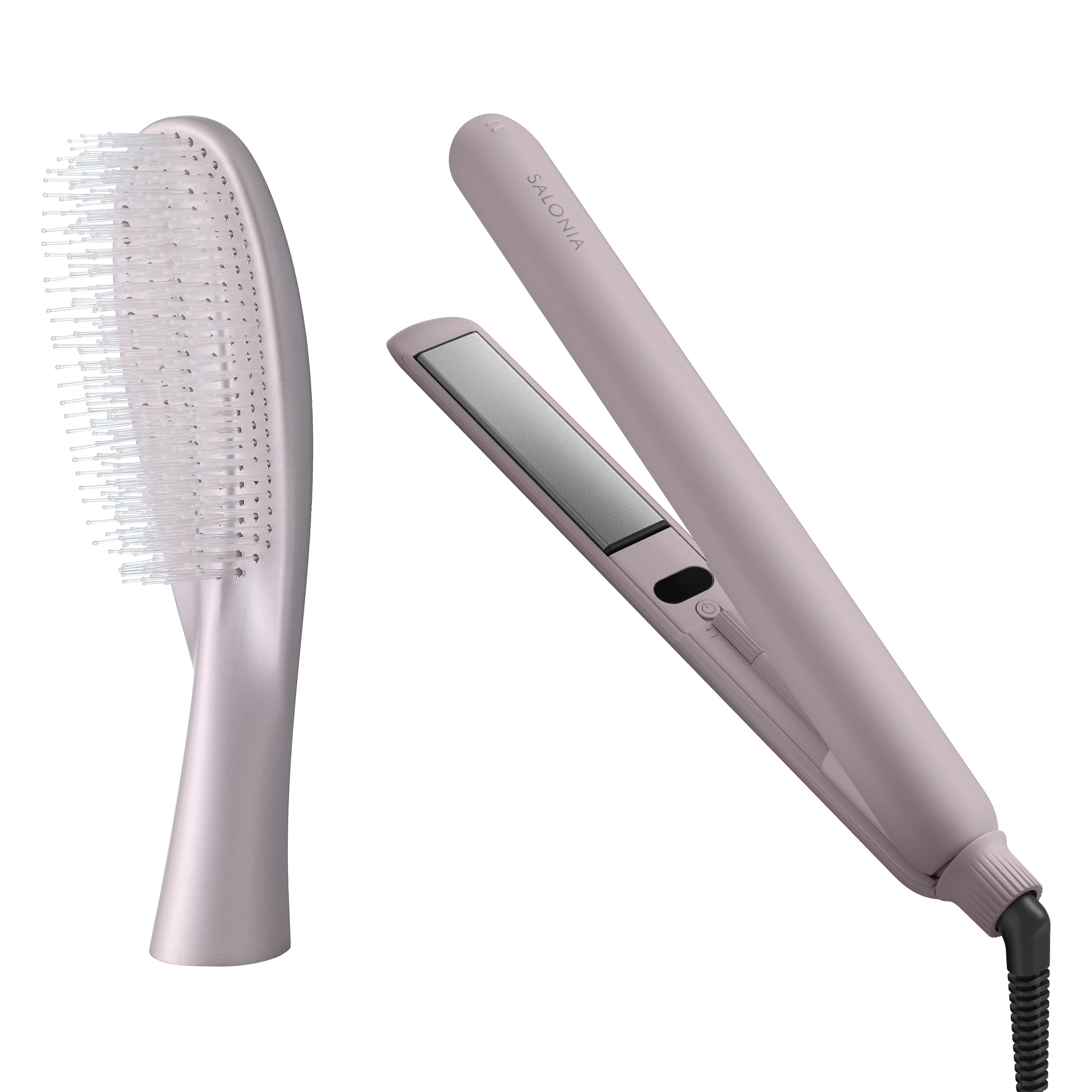 

SALONIA Smooth Shine Straightener and Hairbrush (Pink) 2-Piece Set: Hair Iron, Hair Dye Comb, Scalp Care, Shiny Hair [Amazon.co.jp Exclusive]