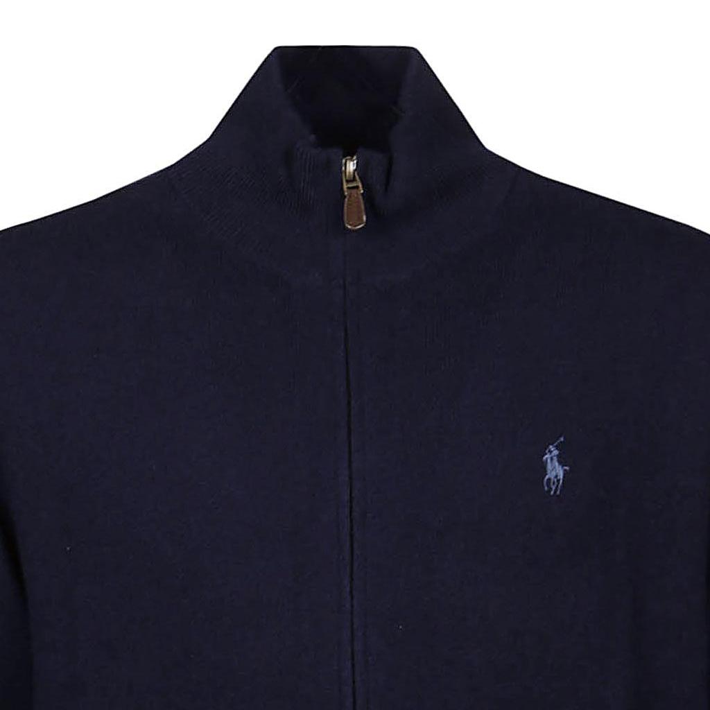 Polo Ralph Lauren Solid Color Zip Neck Long Sleeve Wool Sweater Men sweater Navy-Blue 710876719-001