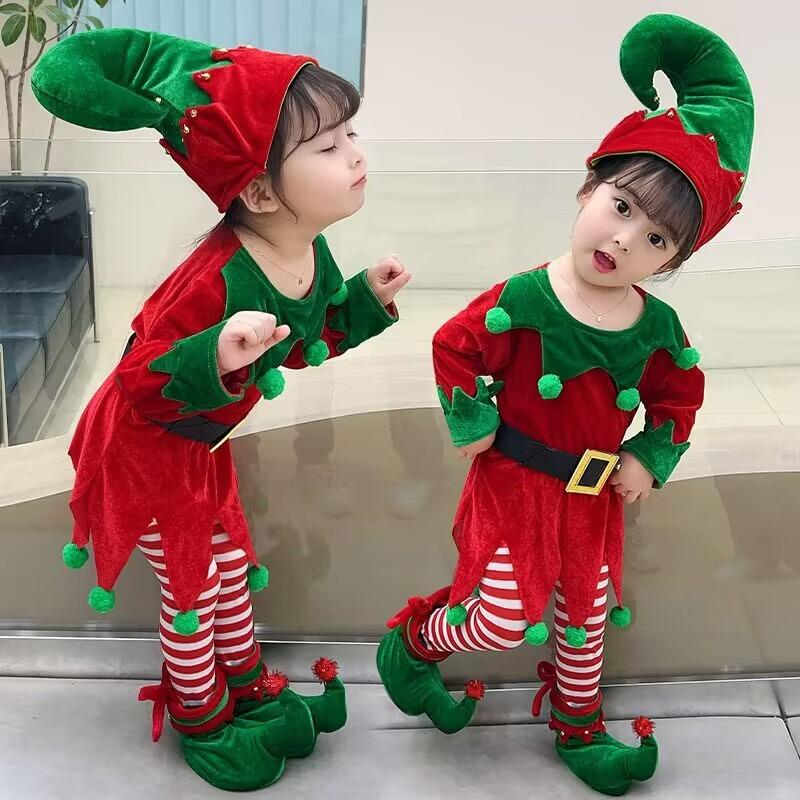 Christmas Girl Green Elf Princess Dress Performance Clothing Baby Christmas Clothing Theme Studio Clothing
