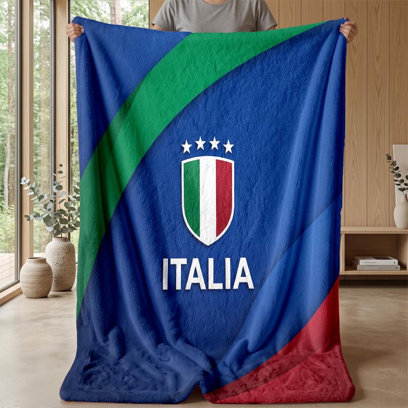 Italy Football Printed Flannel Blanket Skin Friendly Warm Decorative Throw for Indoor Couch Bed Daily Use