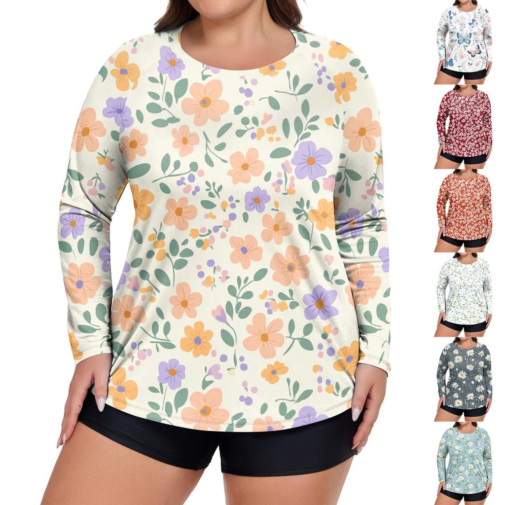 Women's Printed Large Size Long Sleeve Swimsuit Sun  Jacket Quick Dry Hiking Top