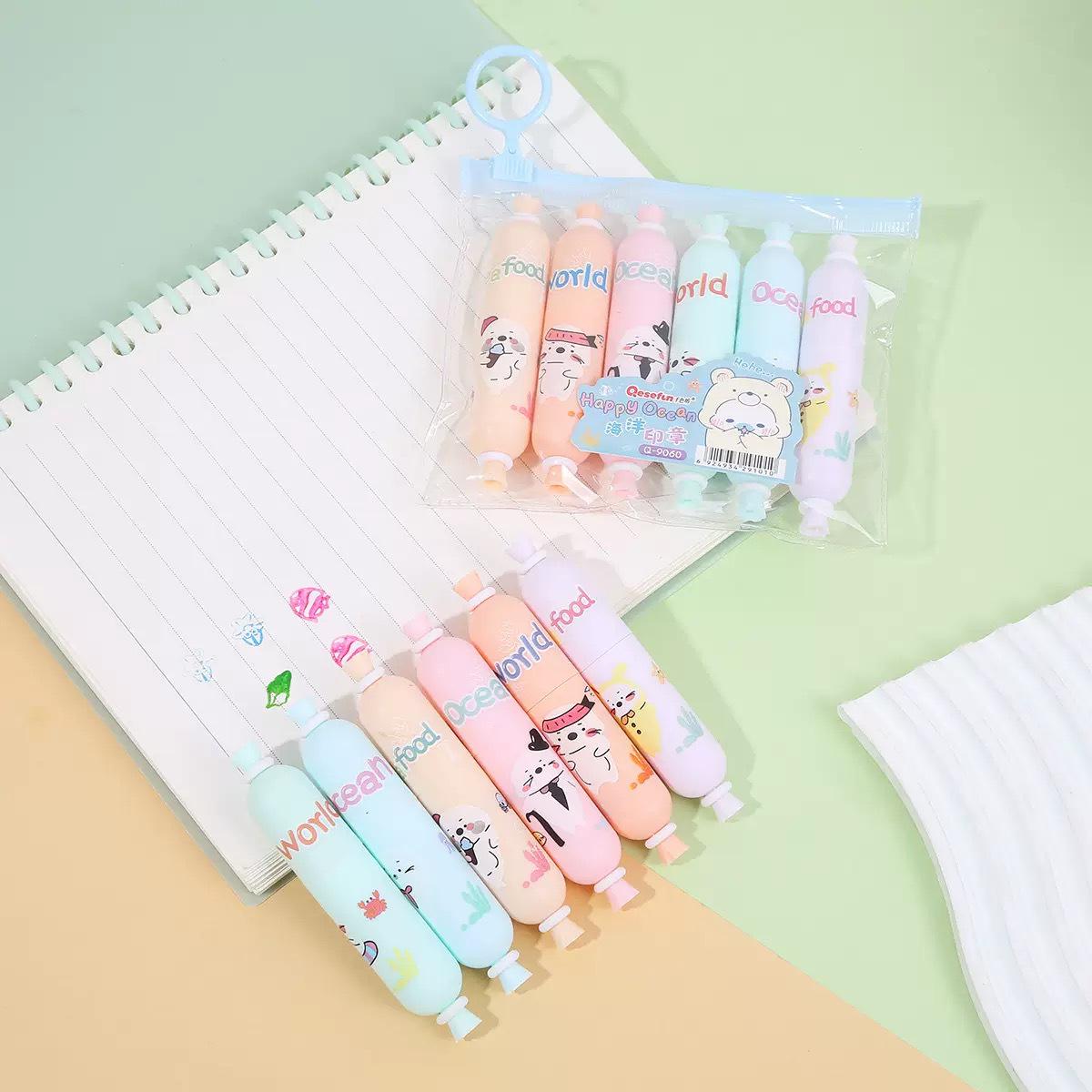 Набор флуоресцентных акварельных маркеров-конфеток, 6 штук, в форме мультяшек