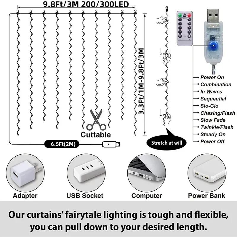 Xiaomi 3M USB String Light Fairy Garland Curtain Lamp With Hook 8 Function Remote Control For Wedding Party Decoration