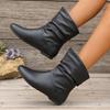 Size 36-42 Autumn Women Leather Short Boots Slip on Pleated Round Toe Low Heel Women's Boots Botines Para Mujeres Botas