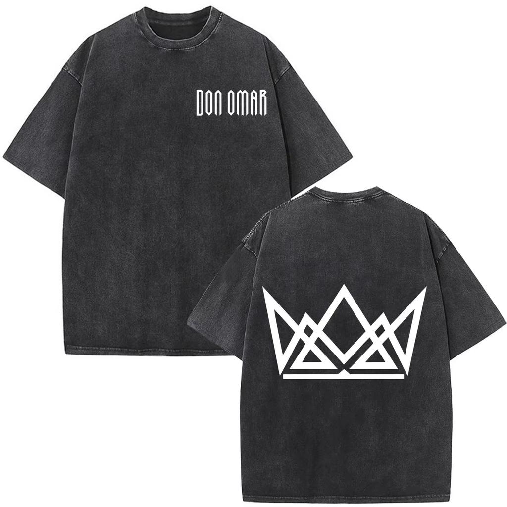 Rapper Don Omar The Last King Tour 2026 Stampa Vintage Lavata T-shirt Uomo Donna Moda T-shirt Leggere Traspiranti e Comode