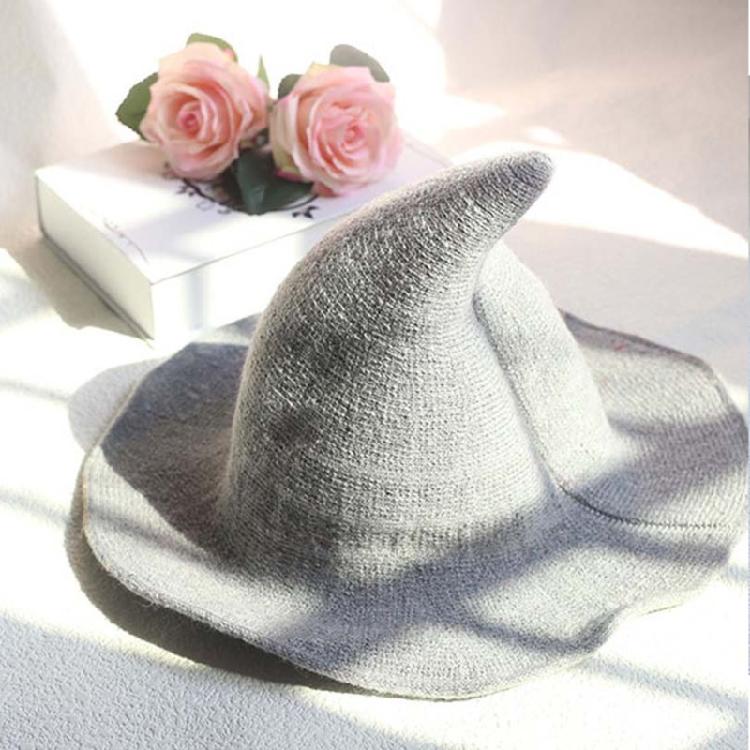 Women Witch Hat Wizard Hat Halloween Witch Pointed Hat Knitted Wool Cap Adult
