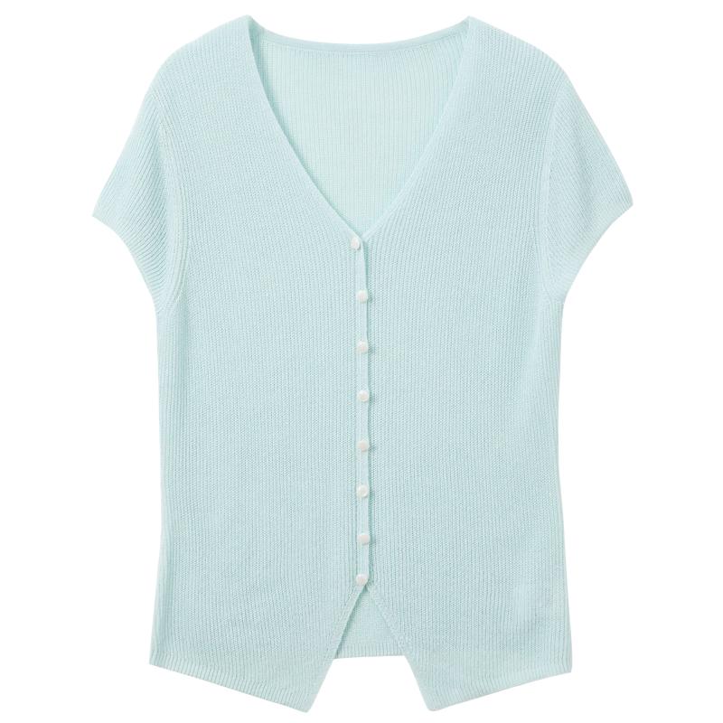 SanCai Women s Lyocell Blend V-Neck Short Sleeve Knit Top M