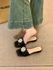 Spring and summer 2025 new one-word slippers women's French low-heeled square head thick-heeled rhinestone buckle temperament Muller shoes