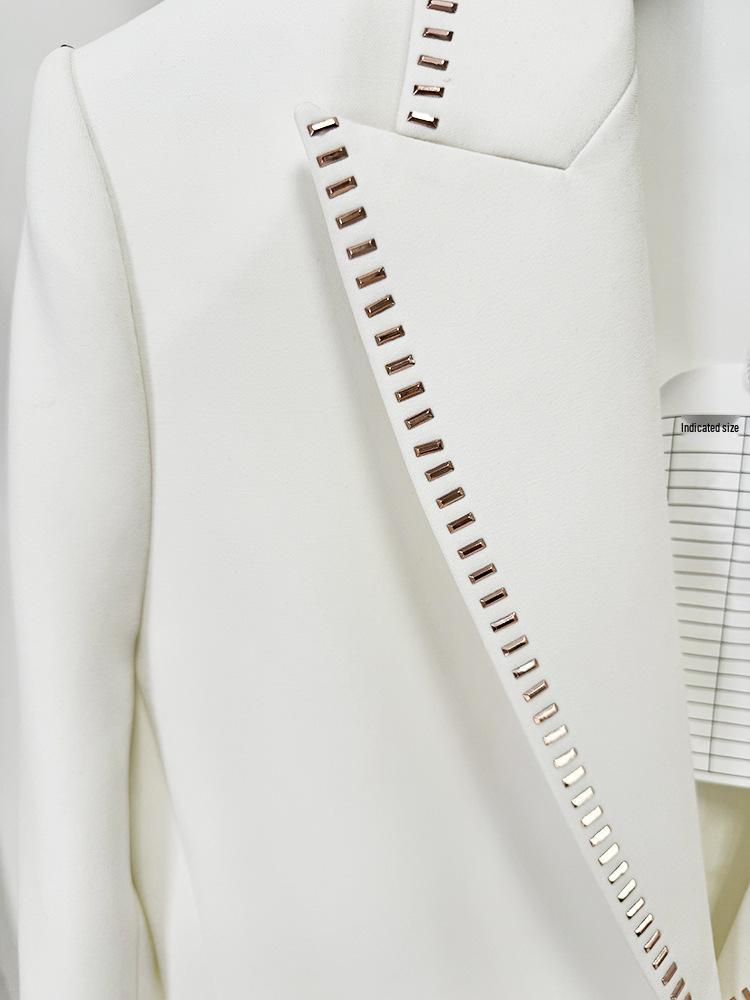 2026 High Street Spring Fashion: Rhinestone Suit Jacket & Trousers Scarf Set for Women