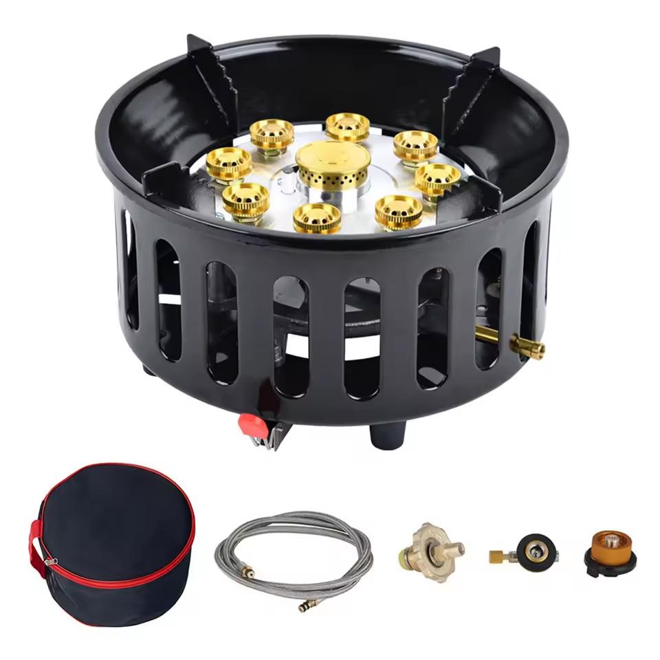 

19800 Вт 7-конфорочная походная плита Высокомощная Сильный огонь Портативная Туристическая Газовая горелка Ветрозащитная Электронный поджиг Походное оборудование