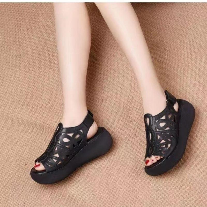 Fashion Comemore Women's Wedge Sandals 2025 Summer Shoes Platform Casual Hollow Peep Toe Female Ladies Shoes Brown Retro Sandales Femmes