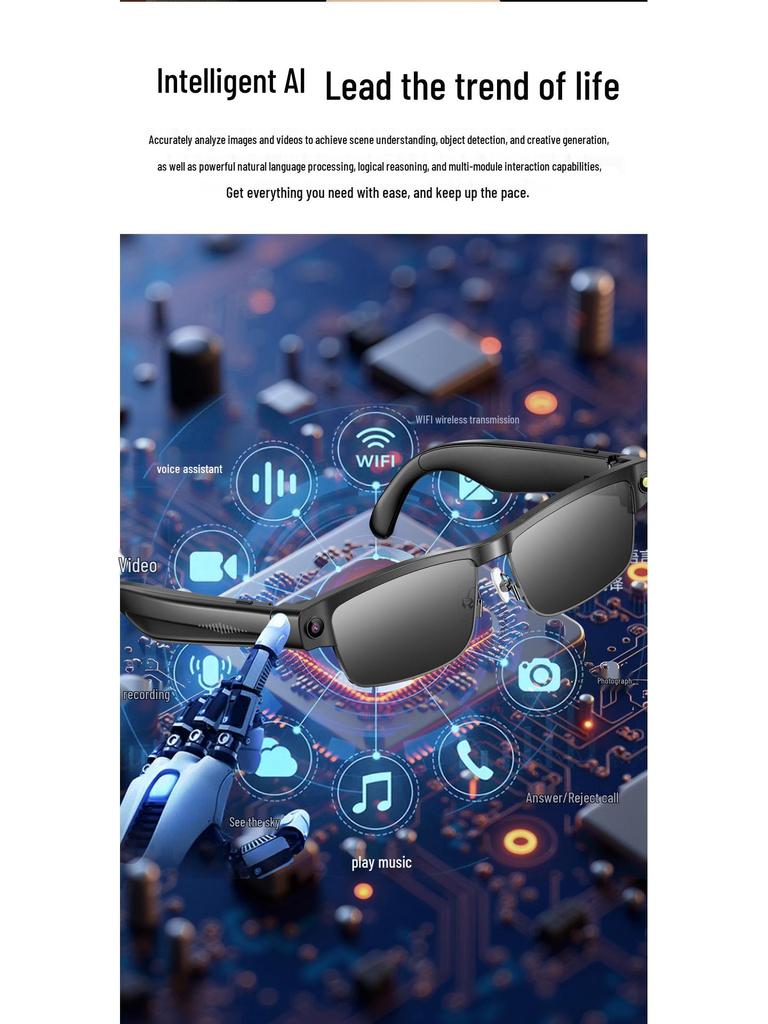 Lunettes Métalliques Bluetooth Intelligentes: Changement de couleur, Lecture de musique, Caméra 8MP, Traduction globale