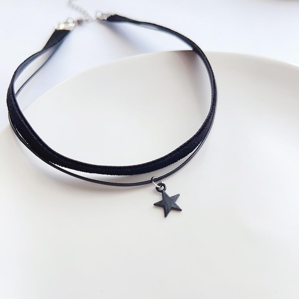 Simple Personalized Black Velvet Strap Choker Neck Strap Double Pentagram Pendant Choker Necklace Women's Accessories Ornaments