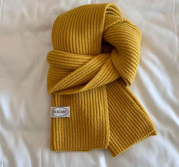 Korean ins simple solid color wool knitted scarf women's winter blue warm couple student neck scarf