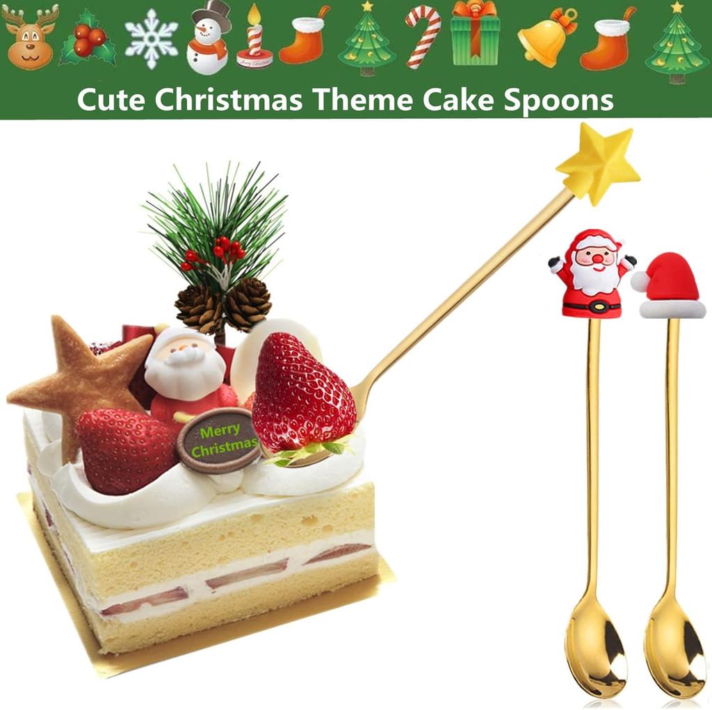 4Pcs Christmas Coffee Spoons with Green Gift Box Creative Christmas Tree Santa Star Stainless Steel Spoons for Dinner Tableware Dessert Tea Soup Stir