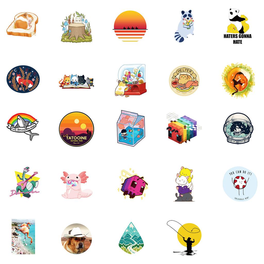 50 New Small Fresh Series Graffiti Stickers Sunset Scenery Painted Stickers