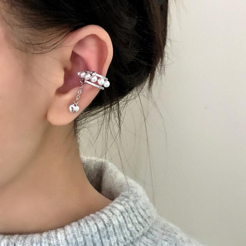 Gold-Plated Triple Zircon Pearl Tassel Ear Cuff (No Piercing Needed)