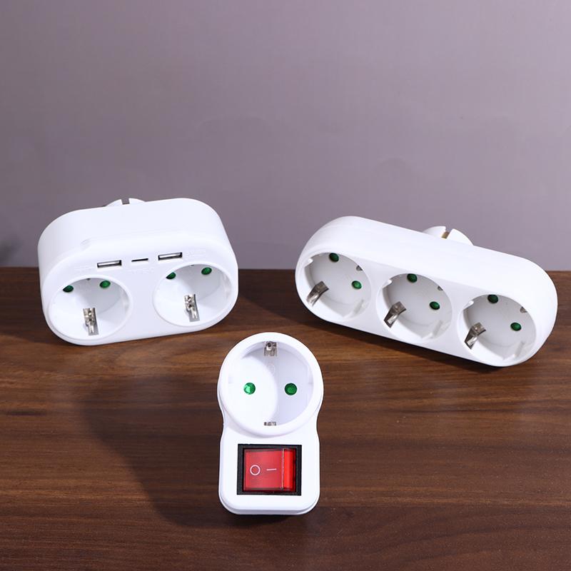 1 To 3 Plug Eu Socket Adapter With Switch 16A Plug Adapter Travel Charging German Standard Power Converter For Portugal Turkey