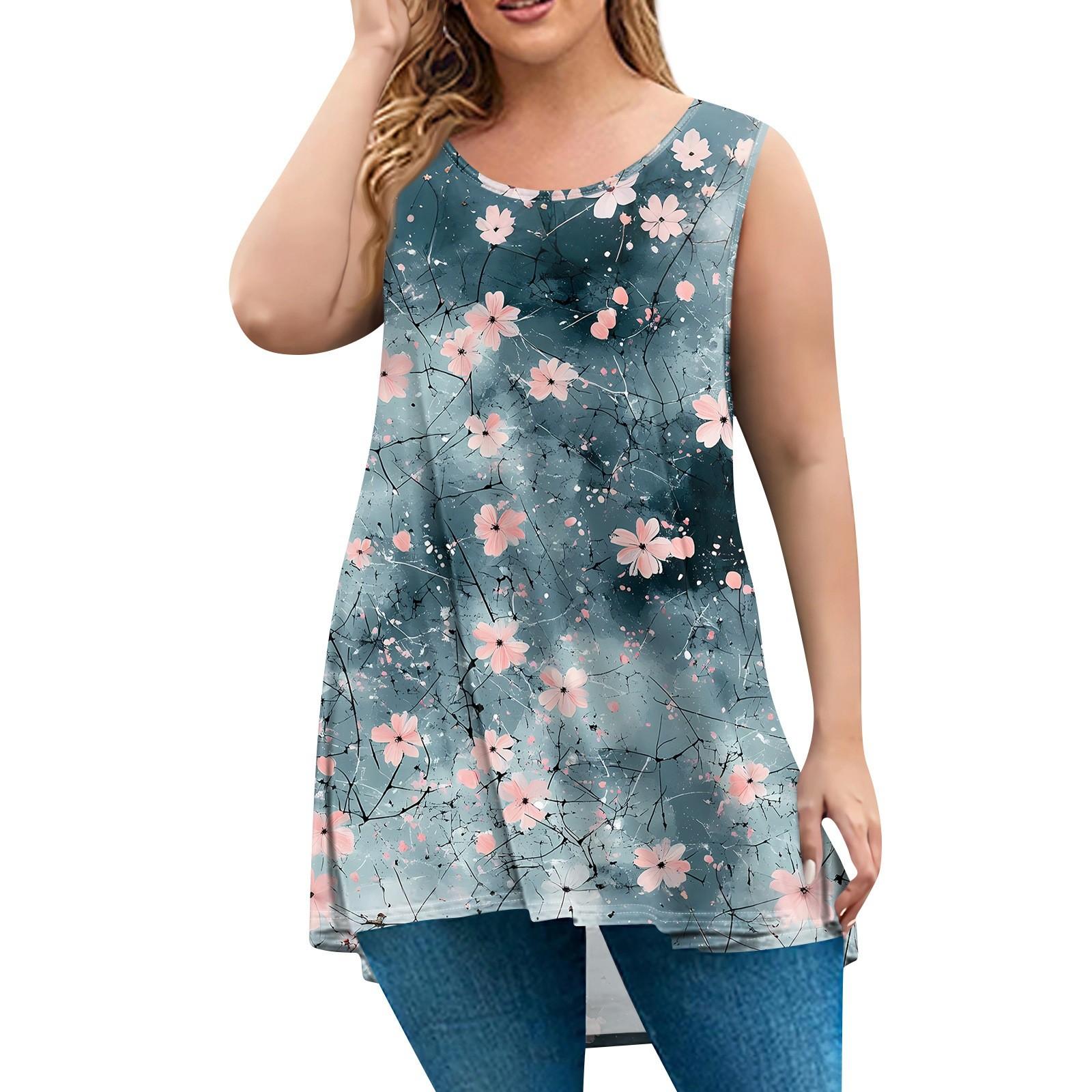 

Женская мода большого размера с круглым вырезом без рукавов повседневный свободный пуловер с принтом XXXXL розовый