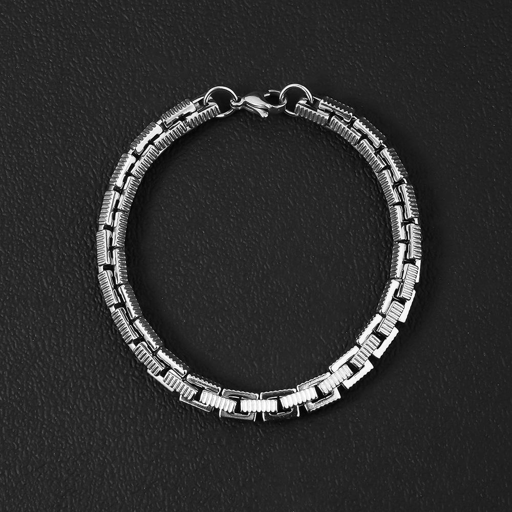 Special Design Stainless Steel Chain Bracelet Sawtooth Design Non-Fade Water-Proof Silver Plated Punk Style 21cm Bangle for Men