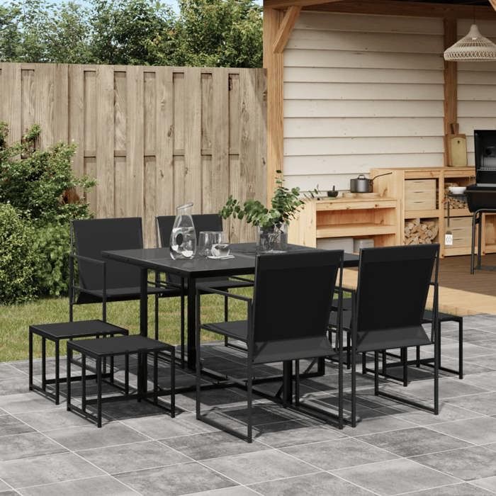VidaXL Ensemble à manger de jardin 9 pcs noir textilène, ensemble à manger d'extérieur, meuble à manger de jardin, table et 3295128