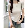 Sexy lace-up irregular waist design pure desire short-sleeved summer round neck front shoulder T-shirt women's slim short top