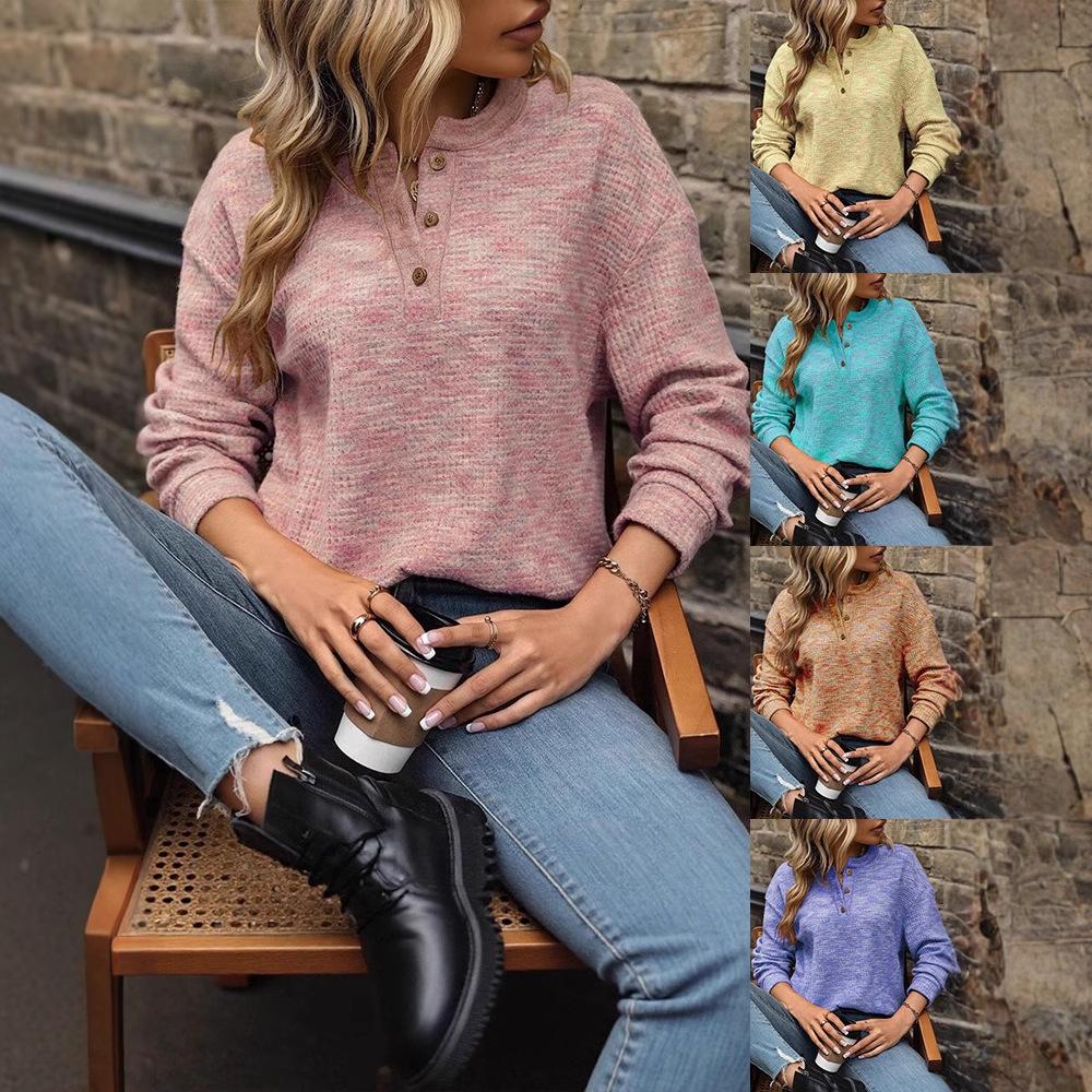 2025 New Women's Casual Door Tube V-neck Long-sleeved Pullover Solid Color Multi-color Women's Sweatshirt