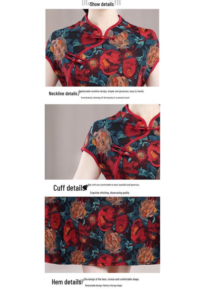 2026 Casual Chinese Retro Ethnic Cheongsam: Slimming Oblique Placket Dress