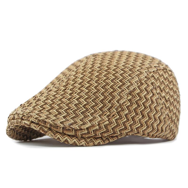 Beret Spring Summer Straw Sun Cap Hat Men Women Breathable Flat Beret Cap Male Female Adjustable Artist Painter Beret Hat