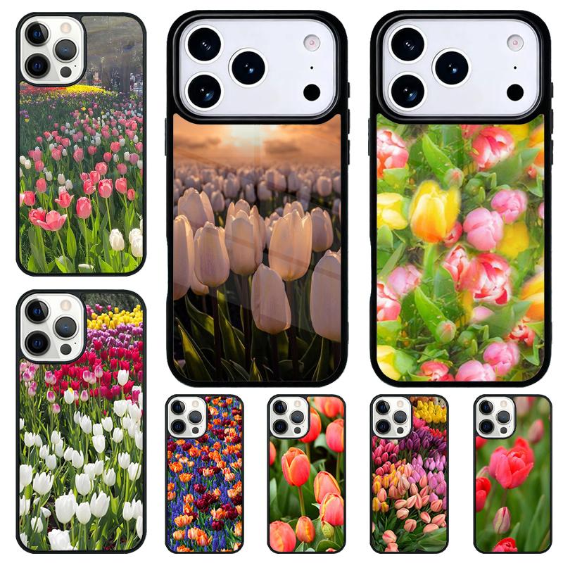 Flowery Field Flowers Tulips Phone Case for iPhone 17 Air 16 15 11 12 14 13 Pro Max Shockproof Cover