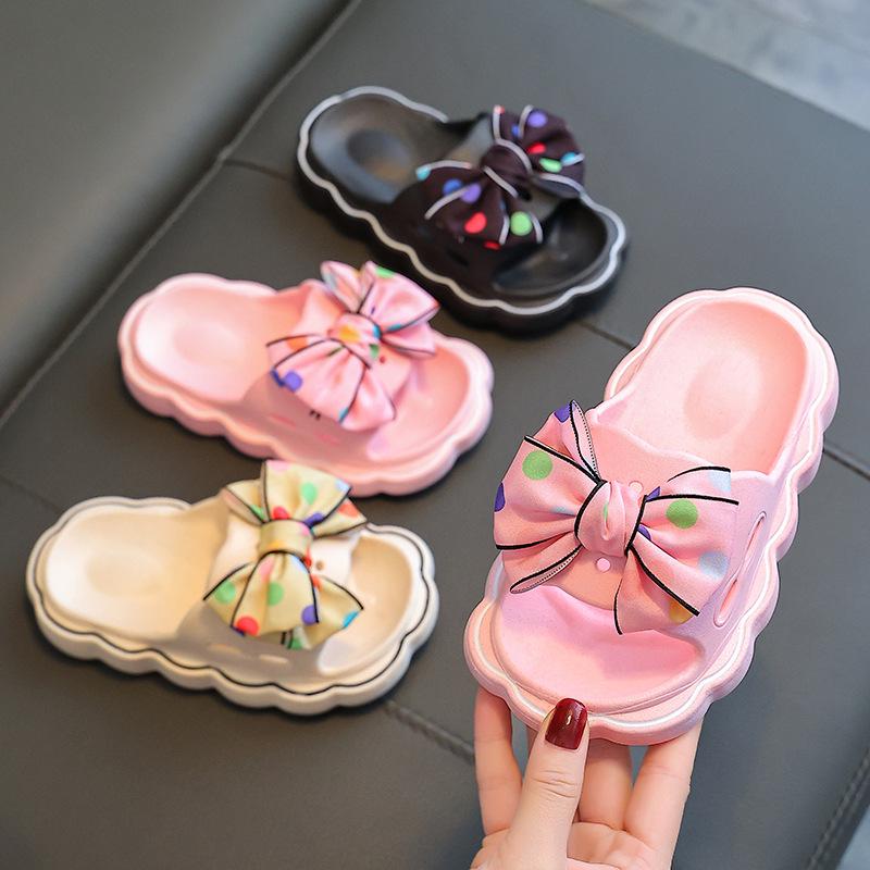 Kids' Fashion Bow Slippers - Non-slip, Durable, Thick-soled Cartoon Sandals for Boys & Girls, Great for Home & Beach Use