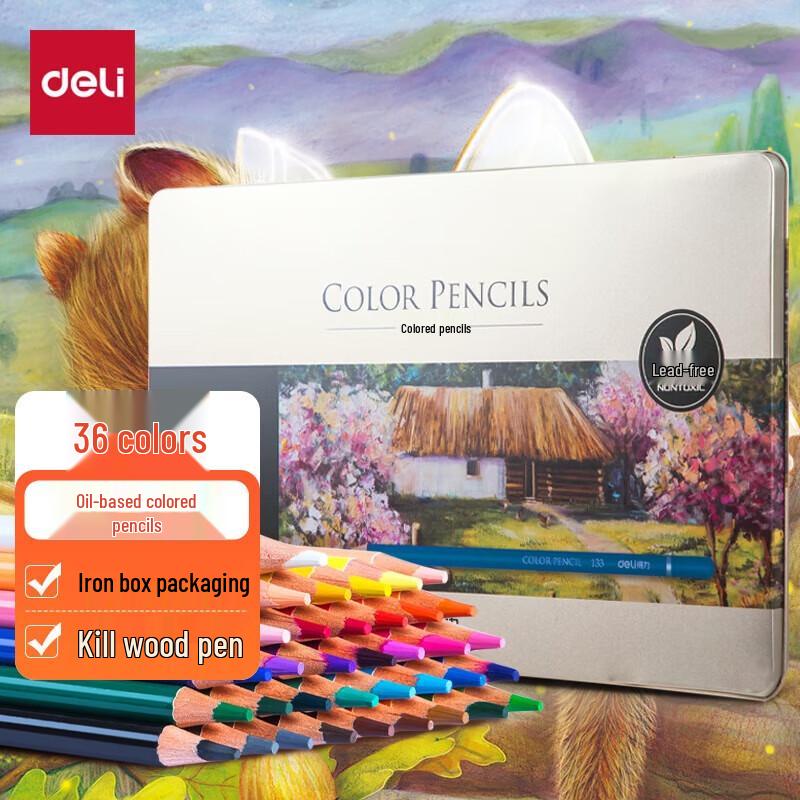 Deli 6566 36-Color Oil-Based Colored Pencil Set