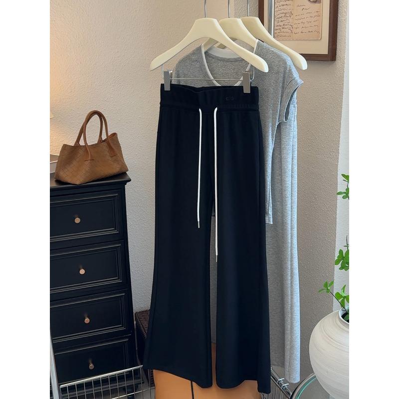 

Однотонные повседневные брюки-микропул на кулиске, женские летние новые, с вышивкой букв, свободные и тонкие длинные брюки, спортивные треники L чёрный