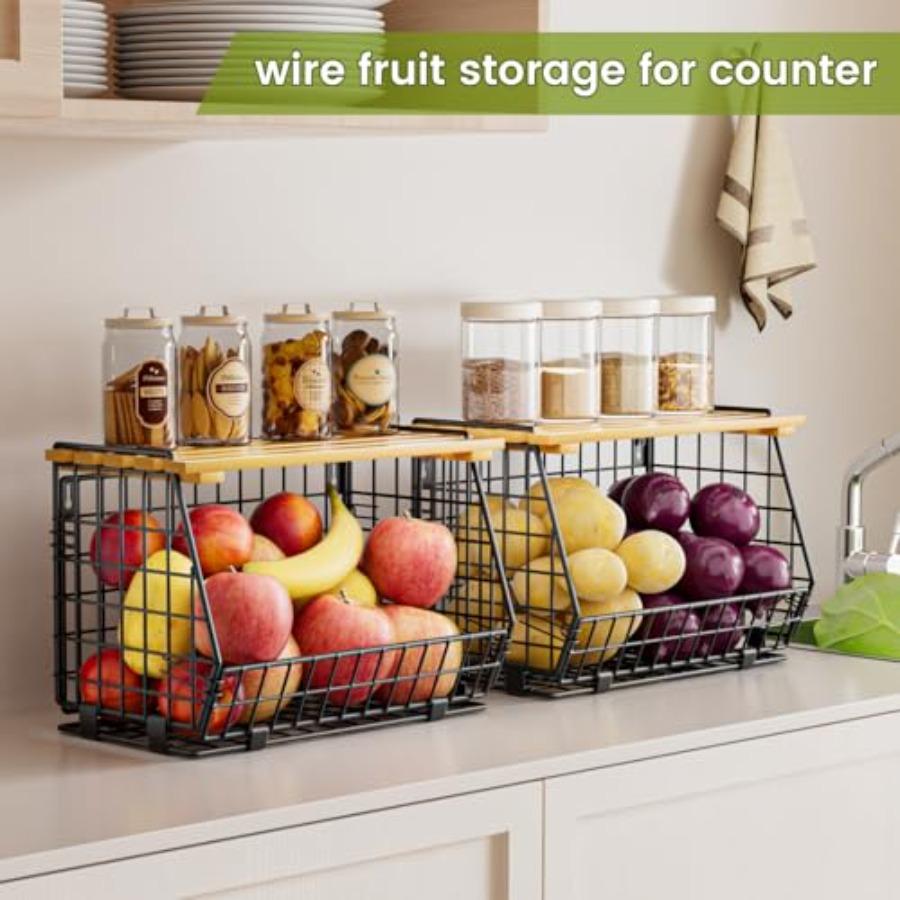 Wire Fruit Basket for Kitchen Storage: Hanging and Counter Basket for Vegetable Produce - Potato and Storage for Pantry 3 Pack