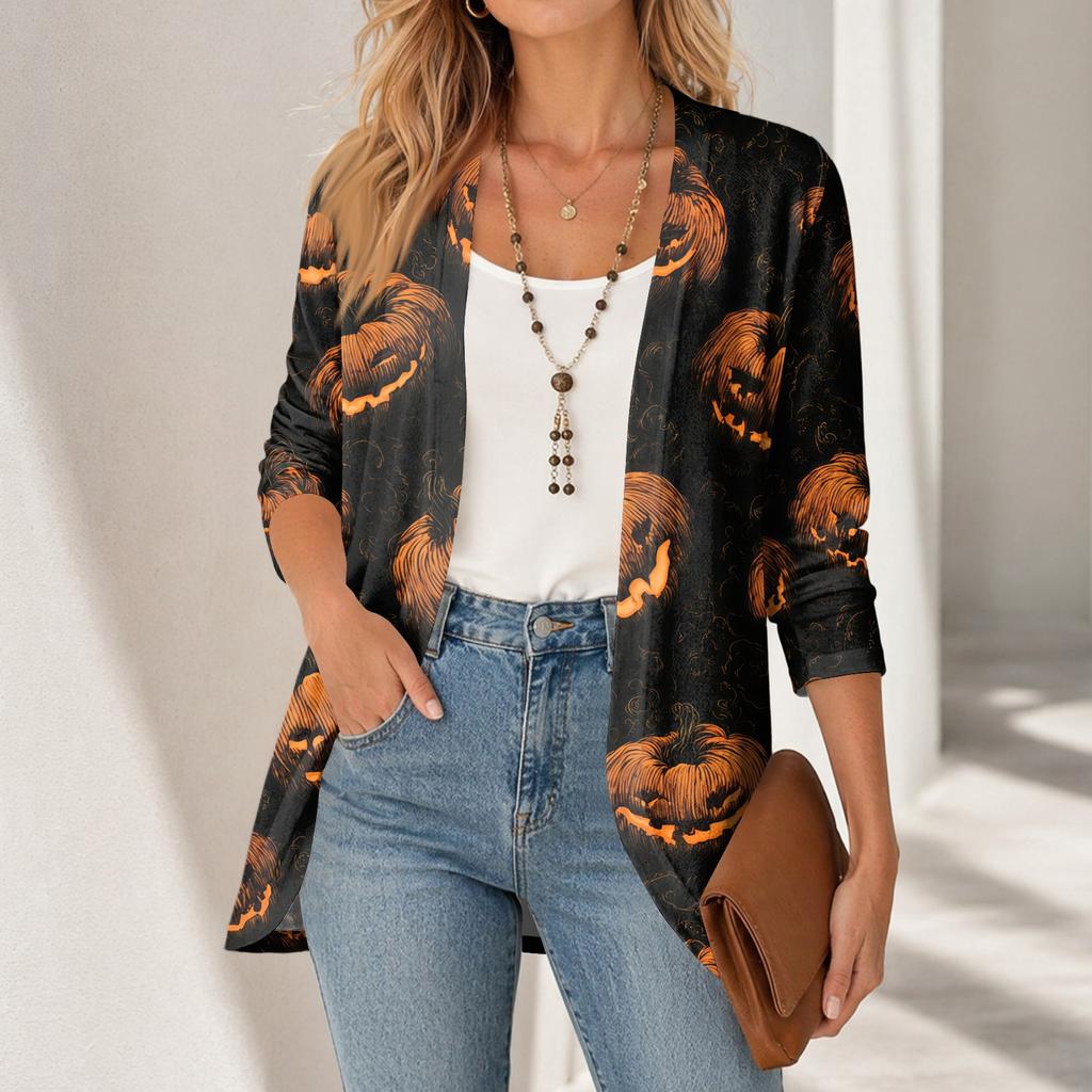 Cardigan décontracté léger ample à manches 3/4 imprimé pour femme pour Halloween