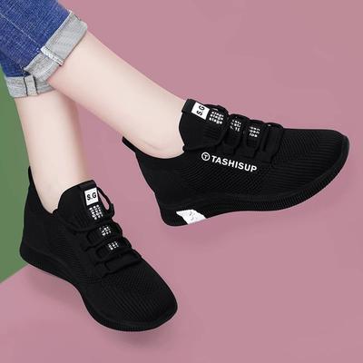 New Women's Shoes Autumn Thick Sole Black Mesh Shoes Breathable Sports Shoes Soft Sole Light Running Shoes Women's Outing Casual Shoes