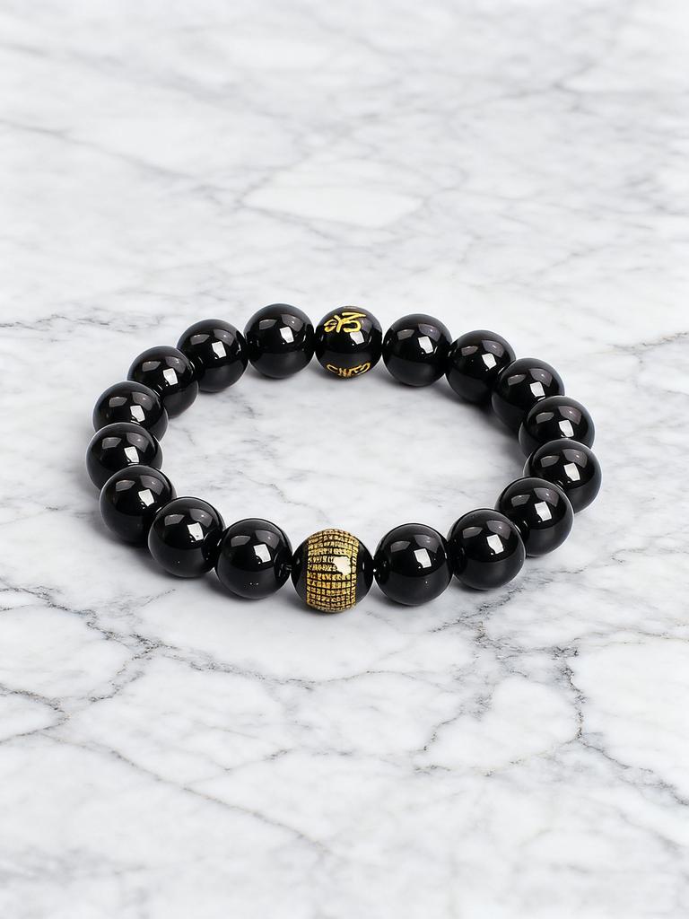 Onyx Beads Protection & Vigour Buddhist Bracelet Heart Sutra Six True Words Natural Stone Prayer Beads for Men Calmness Jewelry
