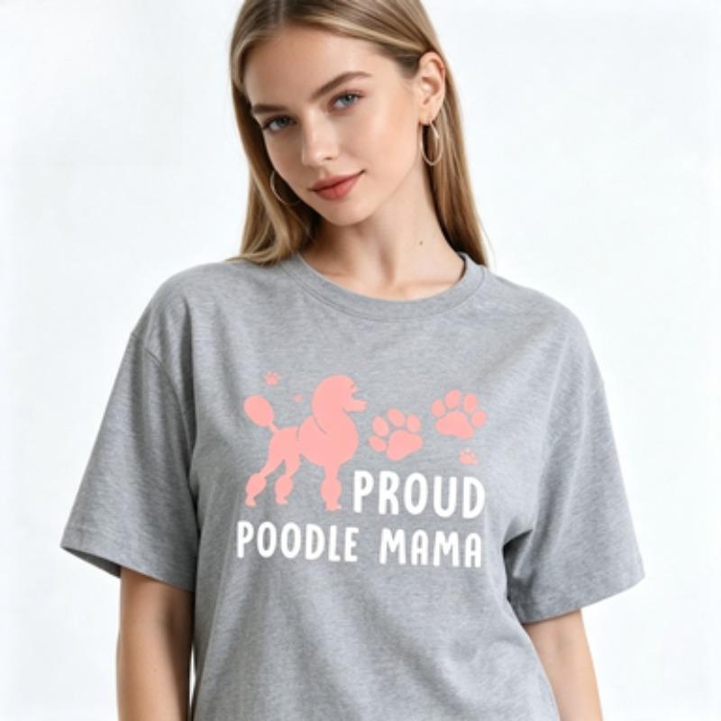 Unisex 100 Cotton Tshirt Proud Poodle Mama Graphic Tee Poodle Dog Paw Print Pet Lover Casual Crew Neck Tops