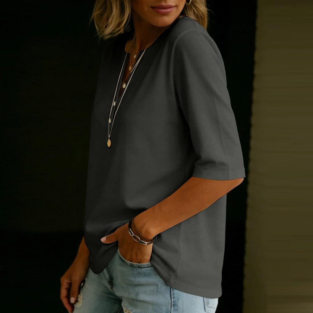 Women’s Casual Loose Fit Henley Shirt with Button Front Half Sleeve Basic Pullover Top for Everyday Wear
