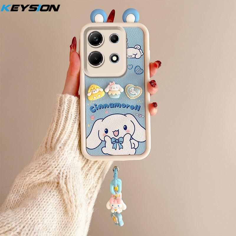 KEYSION Cute Ear 3D Cartoon Case for Infinix Note 30 with Bracelet Soft Silicone Shockproof Phone Cover for Infinix Note 30 5G